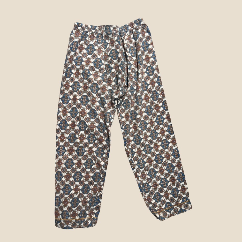 Vintage Gaddi 70s Pajama Set XL Boho Geometric Pattern Balloon Pants Blue Brown - Picture 5 of 16